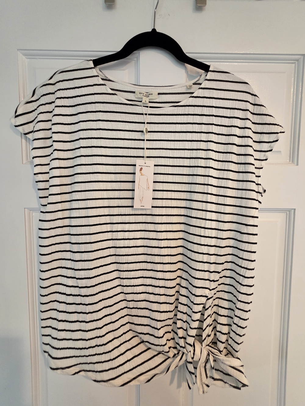 NWT Max Studio Short-Sleeve Striped Tie-Hem Top